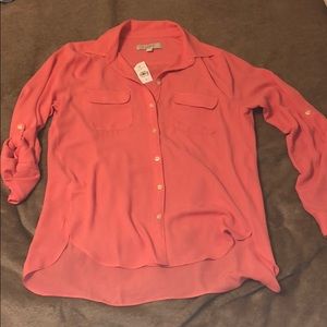Ann Taylor LOFT Peachy / hot pink orange blouse